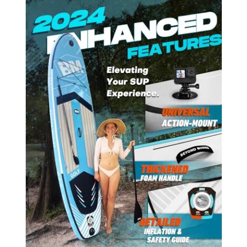BEYOND MARINA Inflatable Stand Up Paddle Board, 10'6" SUP Paddleboard for Adult, Premium Accessories | Non-Slip 5MM EVA Deck & Foam Handles, Camera Mount, Double Action Pump, 85L Travel Backpack
