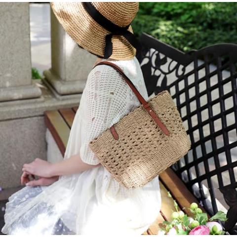 Womens Straw Tote Bag Handbag Summer Straw Beach Bag Hobo Bag Purse Handwoven Straw Bag Shoulder Bag Top Handle Bags 2024