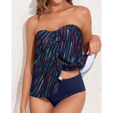 Tempt Me Two Piece Tankini Bathing Suits for Women Halter Bandeau Swim Top with Bottom Flyaway Tummy Control Swimsuit
