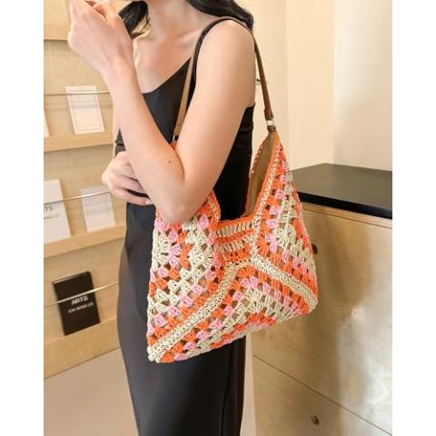 Rejolly Straw Hobo Bag for Women Tote Bag Summer Vacation Beach Handbags Boho Bohemian Style Shoulder Purse