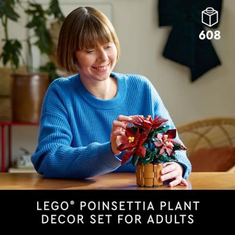 LEGO Icons Poinsettia Plant Decor Building Set, Holiday Centerpiece Table Decoration, Gift Idea for Flower Lovers, Christmas Décor, Botanical Collection, Grande Italia Plant, 10370