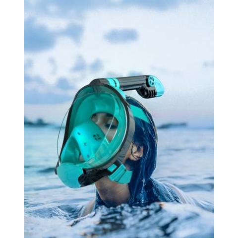 QingSong Full Face Snorkel Mask for Adults & Kids, Snorkeling Gear with Camera Mount, Foldable 180 Degree Panoramic View Snorkeling Set Anti-Fog Anti-Leak