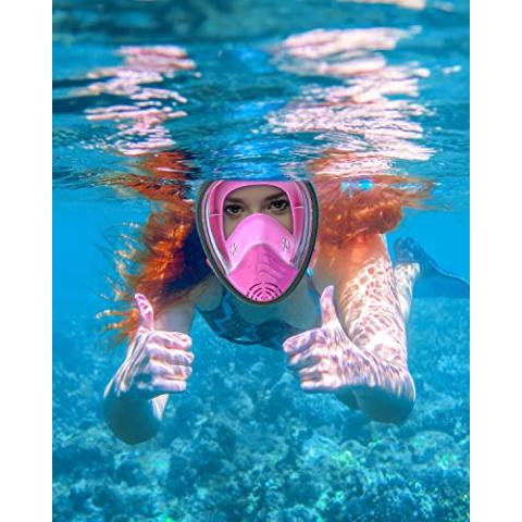 QingSong Full Face Snorkel Mask for Adults & Kids, Snorkeling Gear with Camera Mount, 180 Degree Panoramic View Snorkel Set Anti-Fog Anti-Leak