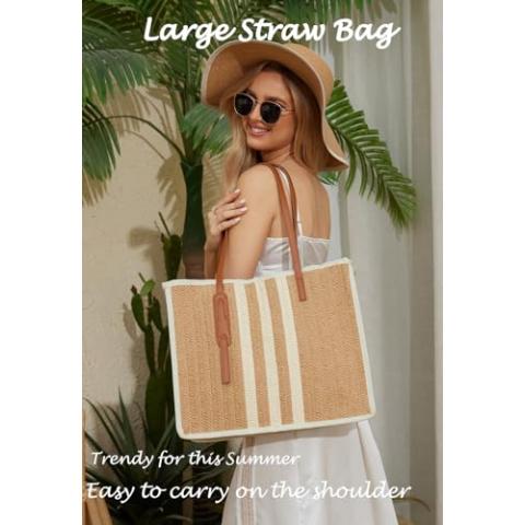 YIKOEE Large Straw Tote Bag: Summer Straw Handbags for Vacation