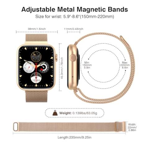 Smart Watches for Women (Answer/Make Calls), 1.9" HD Full Touch Screen, Fitness Tracker with Heart Rate Blood Oxygen Blood Pressure Sleep Monitor, IP67 Waterproof Smartwatch for Android iOS