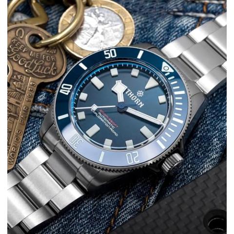 Thorn Watches for Men 39mm Titanium Dive Watch PT5000 Automatic Mechanical Sapphire Crystal Luminous 200M Water Resistant, SHY036 Blue