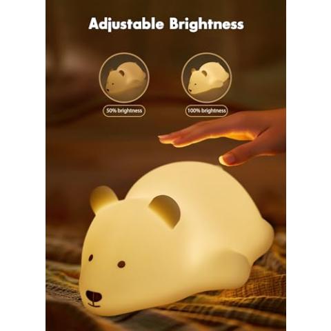 Minetom Kawaii Polar Bear Night Light for Kids, Cute Silicone Night Light with 2 Levels Brightness, 7 Colors Rechargeable Lamp for Bedroom, Girls and Boys, Toddler, Nursery, Baby Gifts, Tap Control