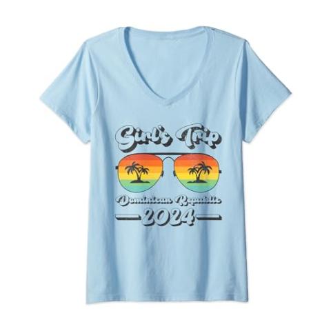 Womens Summer Sunglasses Girls Trip 2024 Dominican Republic Beach V-Neck T-Shirt