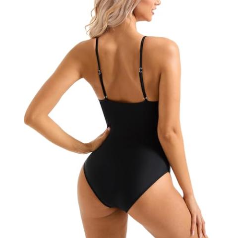 SUUKSESS Women Sexy Lace V Neck One Piece Swimsuit Tummy Control Bathing Suit