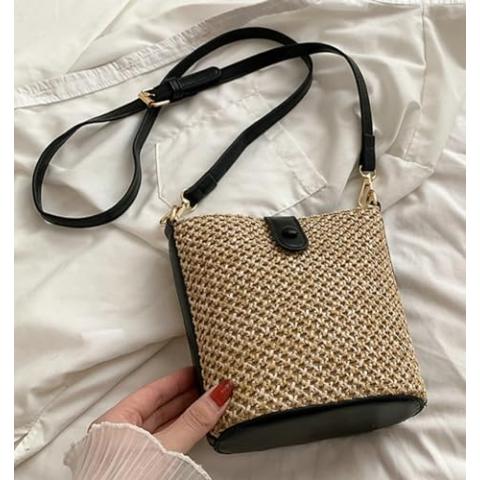 Straw Beach Bags For Women Rattan Purse Summer Straw Cross-body Bag Raffia Handbag Purses Shoulder Bag Small Bucket Bag 2024