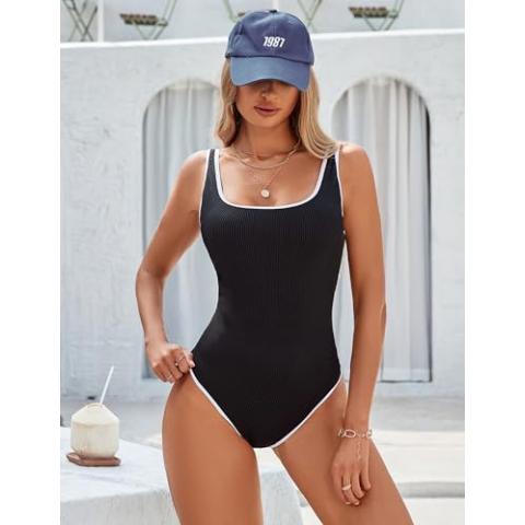 Blooming Jelly Womens One Piece Swimsuit Sporty Ribbed Slimming Cute Bathing Suit 2024 Flattering High Cut Swimming Suits