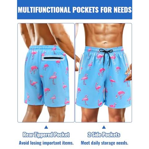 Mens Swim Trunks with Compression Liner Mens Bathing Suit 7 Inch Inseam Quick Dry Mens Board Shorts Men's Swimwear Men