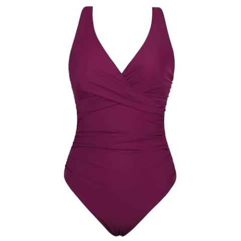 Hilor Women's Underwire One Piece Swimsuits Twist Front Ruched Tummy Control Bathing Suits Crossback Swimwear