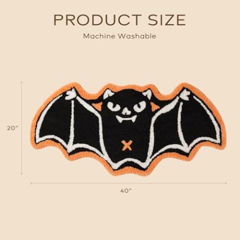 Ashler Halloween Bat Bathroom Rug, Bat Rug, Bath Mat for Halloween Decor, Gothic Area Rugs, Black Orange Bat Shaped Area Rugs for Front Door, Living Room Bedroom, Kids Room, 20x40IN
