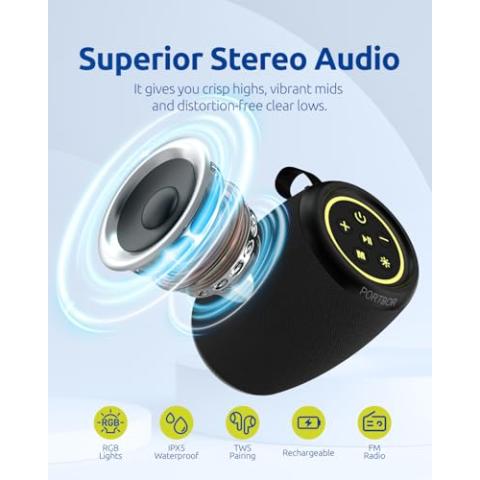 Bluetooth Speaker, Powerful Stereo Sound Portable Wireless Speaker with FM Radio,IPX5 Waterproof, USB C Rechargeable, Dual Pairing, for Outdoor Camping Hiking Party Beach Cool Electronics Gadgets Gift