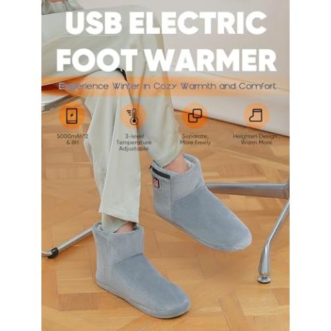 Ulefi® Electric Foot Warmer Rechargeable, Heated Booties with Portable Charger Power Bank, Heating Slippers Boots Foot Warmers, Fast Heating, L Fit for Man 6-9 / Women 6-10
