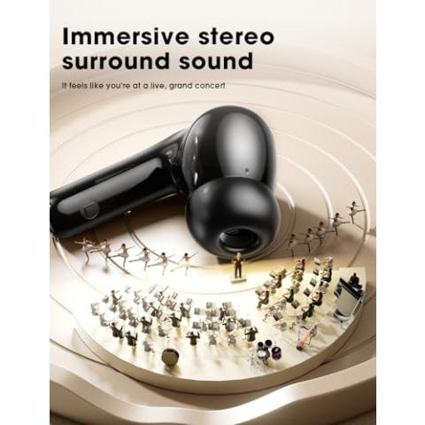 Wireless Earbuds, Bluetooth Ear Buds with Big Bass Stereo Sound, 48 Hours Playtime, Lightweight in-Ear Fit Earphones, IPX7, Hands-Free Calls with AI for iPhone, Android, Pad, Sports, Workout Black