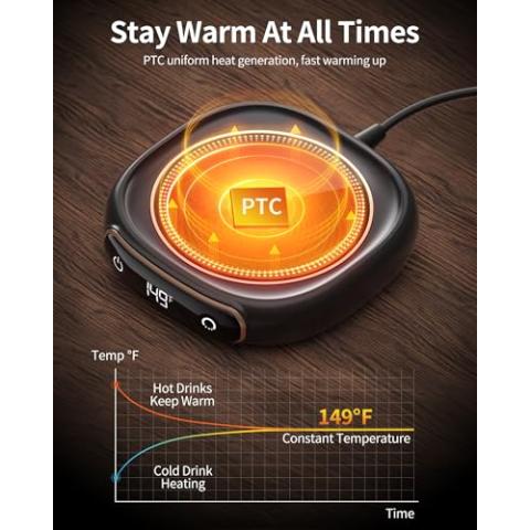Coffee Mug Warmer, Cup Warmer for Desk with Auto Shut Off, 3 Temp Settings, Mug Warmer for Coffee, Beverage, Milk, Tea, Coffee Warmer Plate in Your Home & Office, Gift (No Cup)