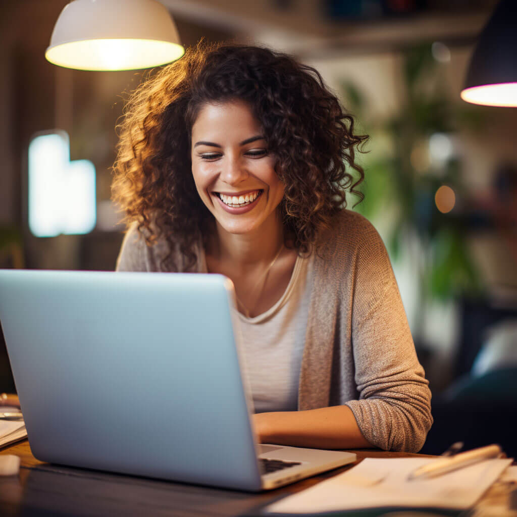 young woman working on a laptop