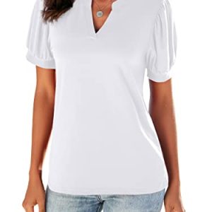 Women Dressy Casual V-Neck T-Shirts Loose Puff Short-Sleeve Tops