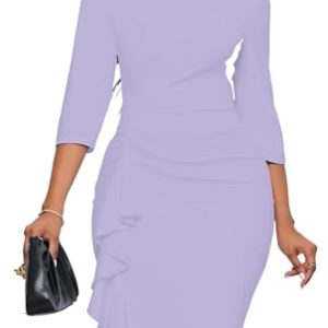 Vintage Bodycon Ruffle Midi Pencil Dress Women 2024