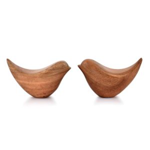 NIRMAN Acacia Wood Bird Statues Set: Modern Home Decor Accent