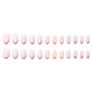 Almond Press on Nails with Flower Designs – 24pcs