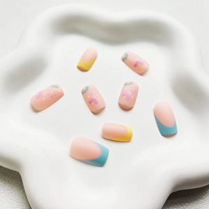 Colorful Floral Design Press On Nails 24Pcs