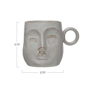 Bloomingville Stoneware Face Mug: Artistic Cream Color Design