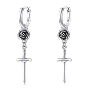 Sterling Silver Sword Hoop Earrings: Unique Jewelry Gift