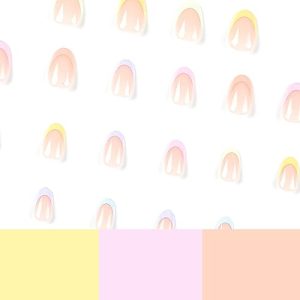 Multicolor French Tip Summer Press on Nails Kit 24Pcs