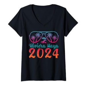 Women's Riviera Maya Beach Sunglasses V-Neck T-Shirt 2024
