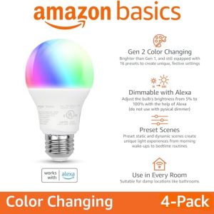 Amazon Basics Multicolor Smart LED Bulbs 4-Pack