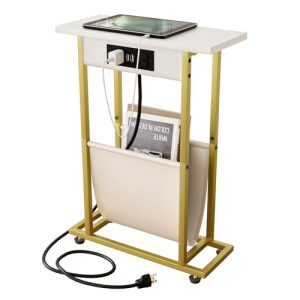 Narrow Side Table with Charge Station and Magazine Holder