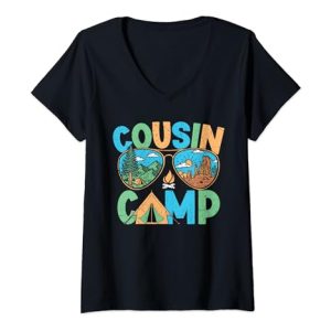 Women's Cousin Camp 2024 Sunglasses V-Neck T-Shirt