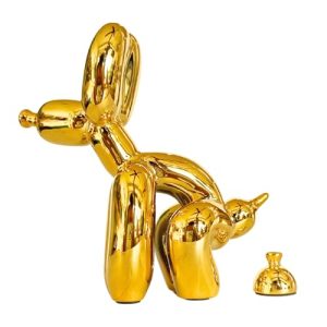 Pooping Dog Sculpture Gold: Playful Home Decor Accent