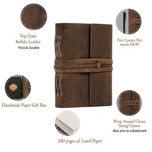 Handmade Leather Journal - Lined Paper with Luxury Pen