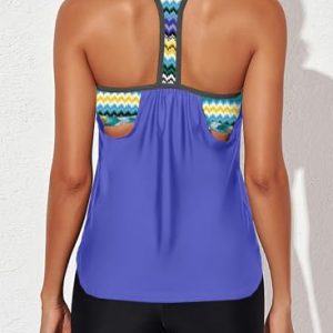 Aleumdr Striped T-Back Tankini Top with Shorts