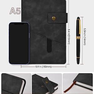 Personalized Black A5 Lined Leather Journal Notebook