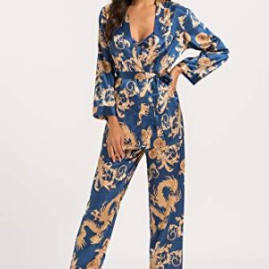 Escalier Navy Silk Pajamas Set: Floral 3-Piece Loungewear Gift