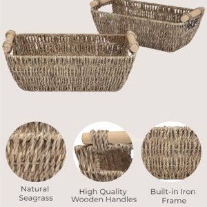 Handwoven Seagrass Rattan Storage Baskets with Handles, 2-Pack