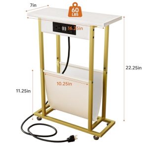 Narrow Side Table with Charge Station and Magazine Holder