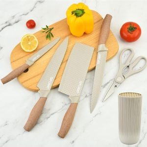 6-Piece Khaki Kitchen Knife Set: Professional Chef’s Essential