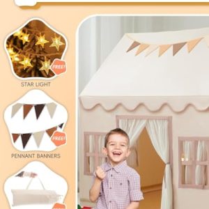 Large Kids Tent Playhouse with Star Lights – Neutral Color