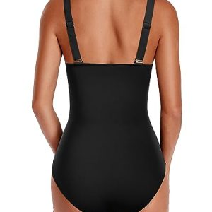 Holipick Tummy Control Ruffle V Neck Swimsuit