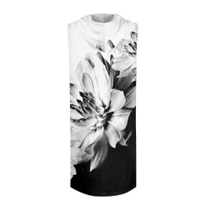 2024 Plus Size Women’s Fashion Dress: Floral Print Sleeveless V-Neck