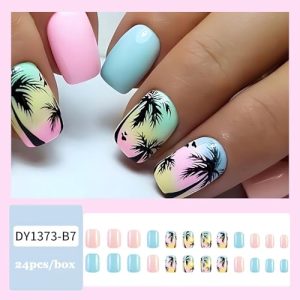 Summer Palm Tree Square Press-On Nails