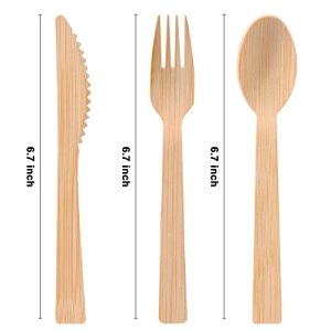 Pre-Rolled Bamboo Cutlery and Napkin Set - 50-Pack