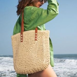 2024 Straw Beach & Leather Tote Bag