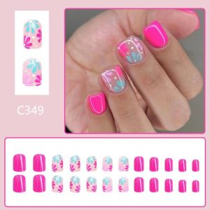 Flower Press on Nails Set - Short Square Fake Nails
